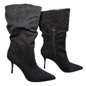 New Thalia Sodi Raquell Tall Black Suede feel sparkle boots size 10.5